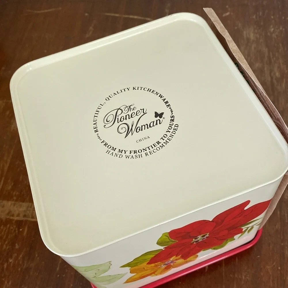 PIONEER WOMAN Poinsettia Cookie Tins Set of 2 New